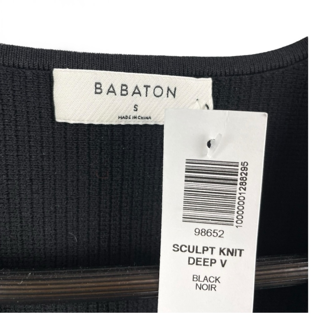 NEW Babaton Deep V Ribbed Sculpt Mini Dress in Black Size S - Picture 4 of 5